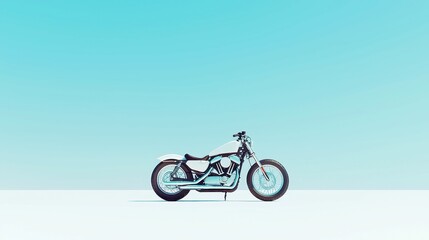 Fototapeta premium Lonely Motorcycle Frame in Open Field, a solitary bike structure surrounded by vast grasslands, remnants of adventures past, evoking nostalgia and freedom in simplicity.