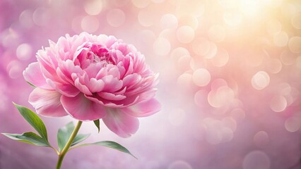 Obraz premium A delicate pink peony blossom against a soft, dreamy background of blurred pastel colors