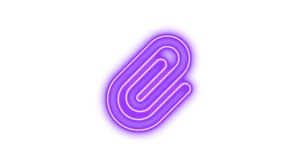 Neon symbol paperclip icon purple color glow with transparent background