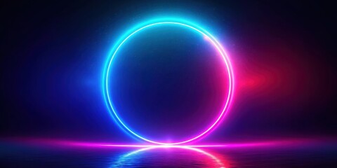 Obraz premium Abstract Oval Neon Light Frame Glowing in Dark Background