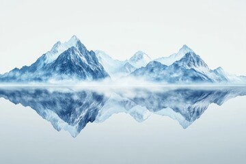 Serene snow-capped mountains mirrored in a calm lake, a breathtaking winter landscape.