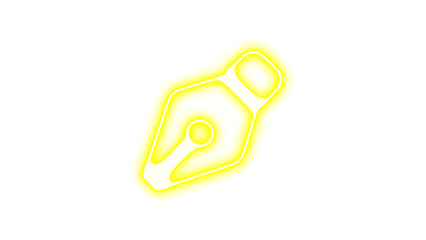 Neon symbol pen nib icon yellow color glow with transparent background