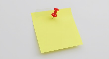 A bright yellow sticky note pinned to a white background with a red pushpin, isolated for clarity.