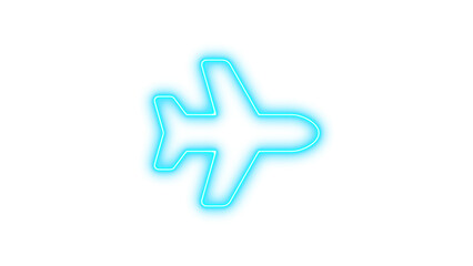 Fototapeta premium Neon symbol plane icon cyan color glow with transparent background