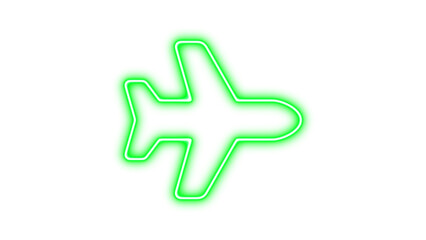 Neon symbol plane icon green color glow with transparent background