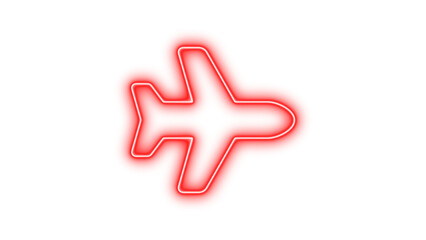 Fototapeta premium Neon symbol plane icon red color glow with transparent background