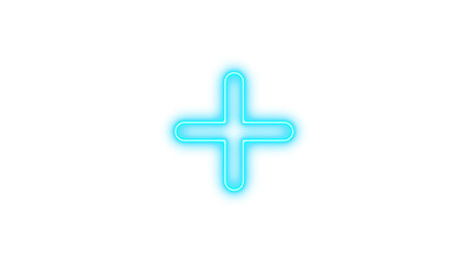 Neon symbol plus icon cyan color glow with transparent background © مُحسَب