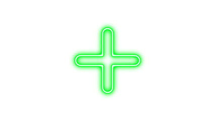 Obraz premium Neon symbol plus icon green color glow with transparent background