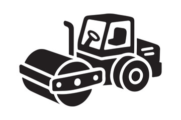 Construction Site Road Roller Silhouette Black Vector Art