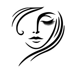 Serene Minimalist Line Art Portrait of a Woman: Elegant Black and White Face Illustration