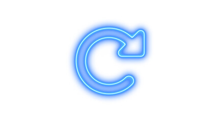 Neon symbol rotate righticon blue color glow with transparent background