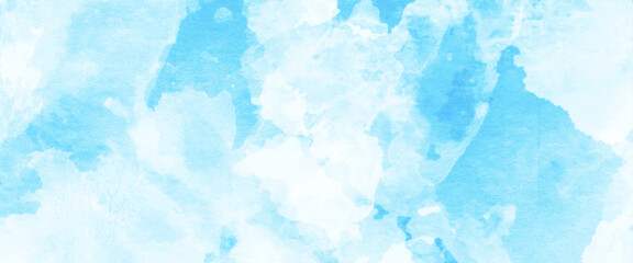 Obraz premium Vector abstract blue and white splashed watercolor texture hand drawing graphic design.