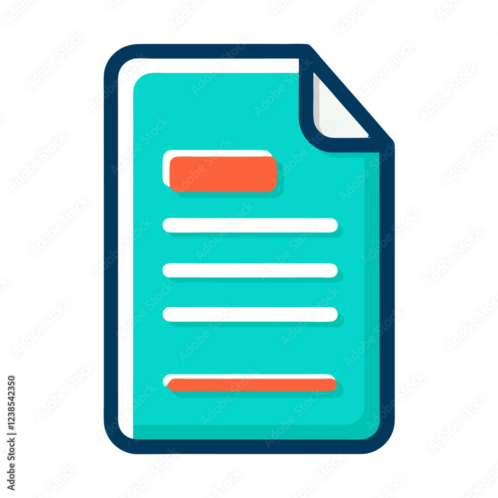 Poster a document file in a turquoise color is placed on a plain white background. it features sections for