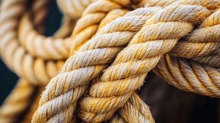 Closeup image of yellow rope showing its texture and intertwined pattern
