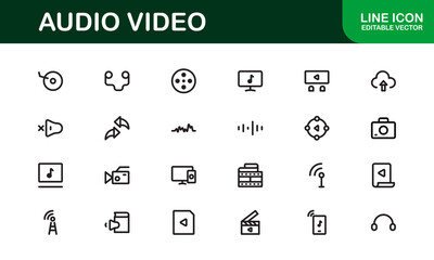 Audio Video Icon Pack. Scalable Illustrations for Music, Film, Podcasting, and Content Creation Needs