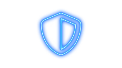 Neon symbol shield halved icon blue color glow with transparent background