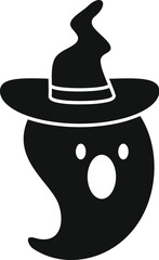 Simple black ghost wearing witch hat, perfect for halloween party decoration or spooky design