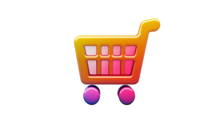 Shopping cart icon representing online retail and e-commerce on transparent background