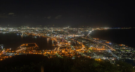 Panorama of Hakodate City view from Mountain Hakodate, August, 2024. Hakodate, Hokkaido, Japan.