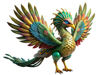 Obraz premium A vibrant and majestic Simurgh, a Persian mythical bird with the body of a peacock and the head of a lion. Isolated on a white background. For Gaming and Fantasy projects. 