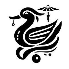 Stylish Black and White Minimalist Duck Illustration with Umbrella