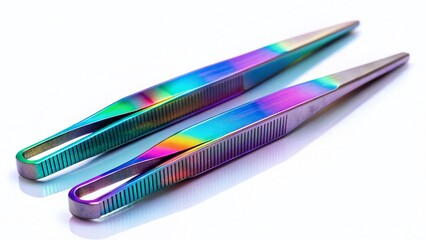 Fototapeta premium Close-up of Steel Tweezers on Pristine White Background - Precision Instrument Photography