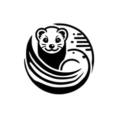 Charming Ferret in Abstract Circle: A Black and White Vector Graphic