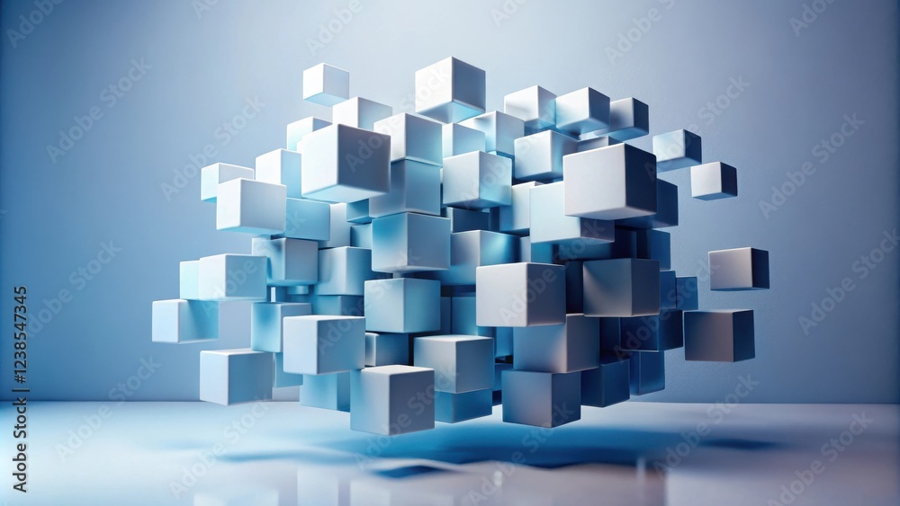 Poster abstract cluster of interconnected cubes a 3d rendering of a complex system