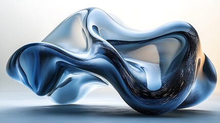 A bright and clear image, 8k high definition, of a 3D animated abstract sculpture with flowing shapes and metallic textures, rotating gracefully 