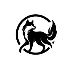 Majestic Wolf Logo Design: Black and White Vector Graphic. Perfect for branding and nature-themed projects.  A stylish symbol of wildlife and wilderness.