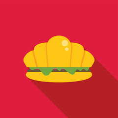 Croissant sandwich with lettuce and ham on a vibrant red background, symbolizing unhealthy food choices