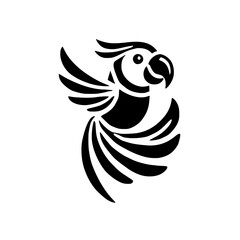 Abstract Parrot: Black and White Minimalist Bird Design. Perfect for logo, icon, or graphic design projects.  Stylish and elegant vector illustration.