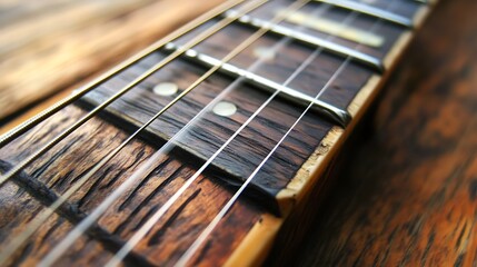 Happy music experience guitar close-up artistic content warm environment creative viewpoint