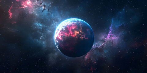 Obraz premium Cosmic Nebula and Vibrant Exoplanet: A Digital Painting of Celestial Wonders