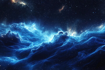 Fototapeta premium Majestic deep blue space cloud resembling an ethereal cosmic ocean.