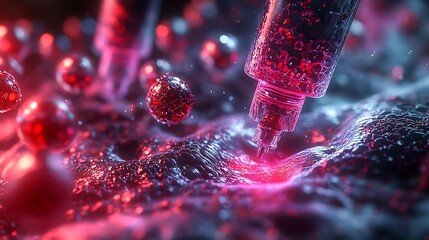 A computer-generated image of a nano-scale robot swarm performing microsurgery inside a human body, ultra-high detail, 