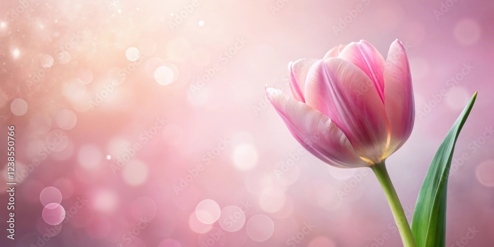 Poster a delicate pink tulip blooms against a soft, bokeh background