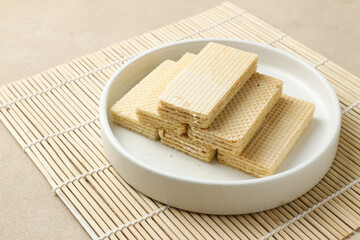 Delicious Vanilla Wafers on a Bamboo Mat
