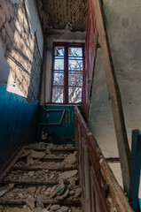 abandoned destroyed houses in a city without people during the war in Russia Kursk