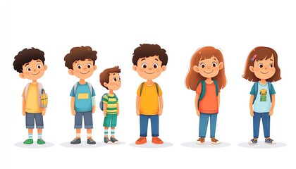Illustration of children s growth over time, highlighting physical, intellectual, emotional development, academic achievements, and social behaviors through different life stages