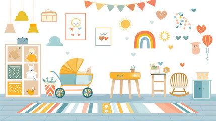 Naklejka premium Creative baby room design modern nursery digital art cozy atmosphere playful view home decor
