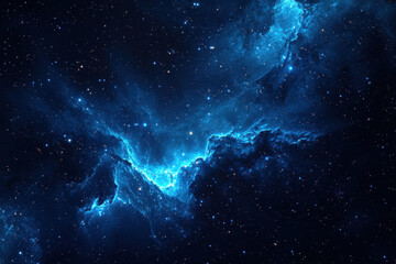 Bright glowing blue nebula stretching in a jagged pattern through the cosmos.