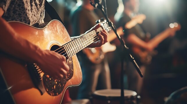 Happy music performance by a local band at a vibrant venue showcasing joyful melodies and energetic vibes