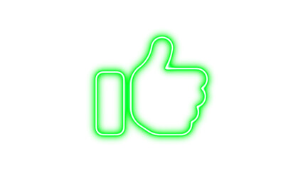 Neon symbol thumbs down icon green color glow with transparent background