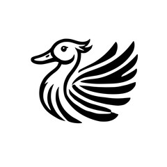 Elegant Minimalist Duck Bird Logo Design: Black and White Vector Graphic Illustration