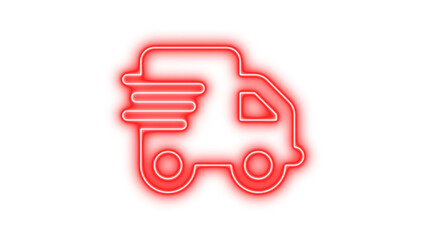 Neon symbol truck fast icon red color glow with transparent background