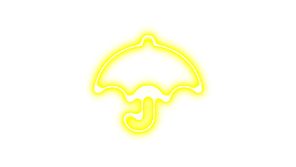 Neon symbol umbrella icon yellow color glow with transparent background
