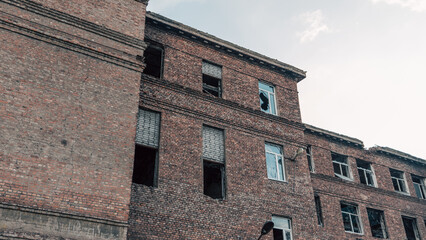 abandoned destroyed houses in a city without people during the war in Russia Kursk