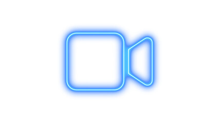 Neon symbol video icon blue color glow with transparent background