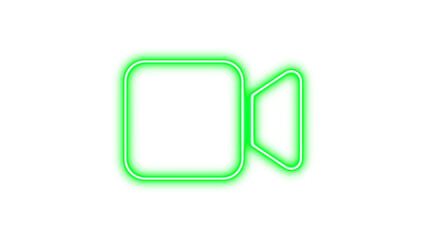 Neon symbol video icon green color glow with transparent background